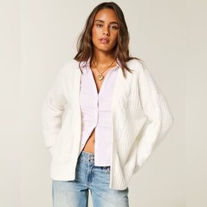 NEW Hollister Women's White Cable Knit Sweater